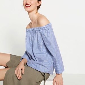 Zara Off the Shoulder Striped Top Medium